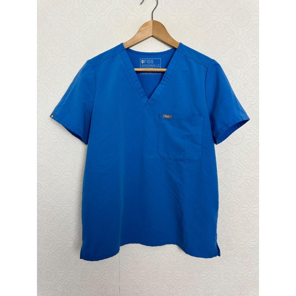 FIGS Casma Scrub Top Womens Medium Royal Blue V-Neck Short Sleeve FW1000 Pocket